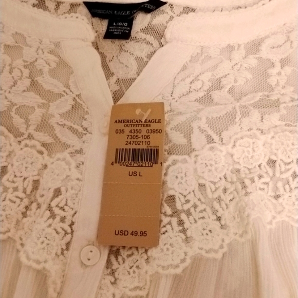 American Eagle Outfitters Lace Embroidered Buttoned Blouse Top Cream Size L NWT - Picture 3 of 5